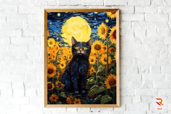 Cat Sunflowers Van Gogh Style Wall Art Review
