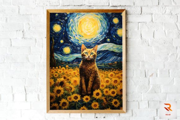 Cute Cat and Flowers Van Gogh Style Review