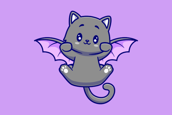Cute Cat Bat Flying Cartoon Illustration Review