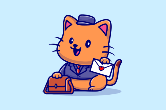Cute Cat Postman Cartoon Illustration Review