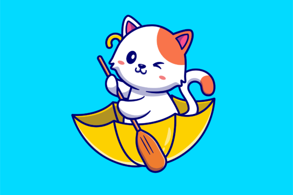 Cute Cat Rowing with Umbrella Boat Embroidery Review