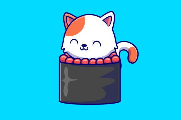 Cute Cat Sushi Cartoon Illustration Review