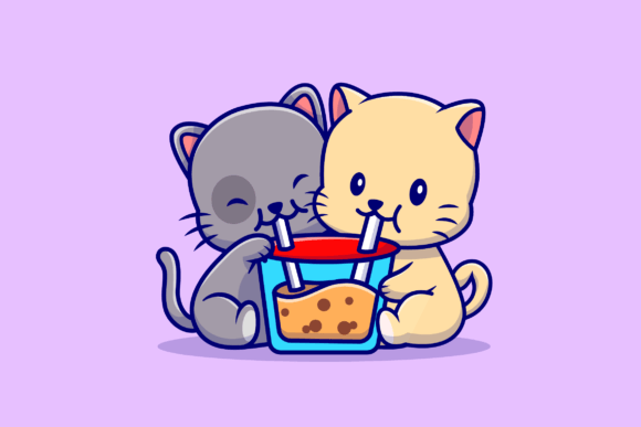 Cute Couple Cat Drink Boba Milk Tea Embroidery Review