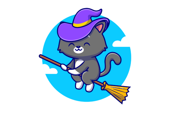 Cute Witch Cat Riding Magic Broom Embroidery Review