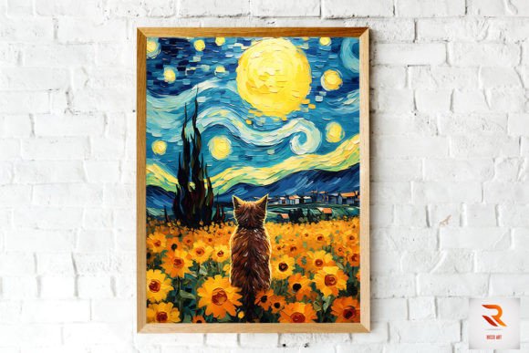 Van Gogh Style Cat Sunflowers Wall Art Review